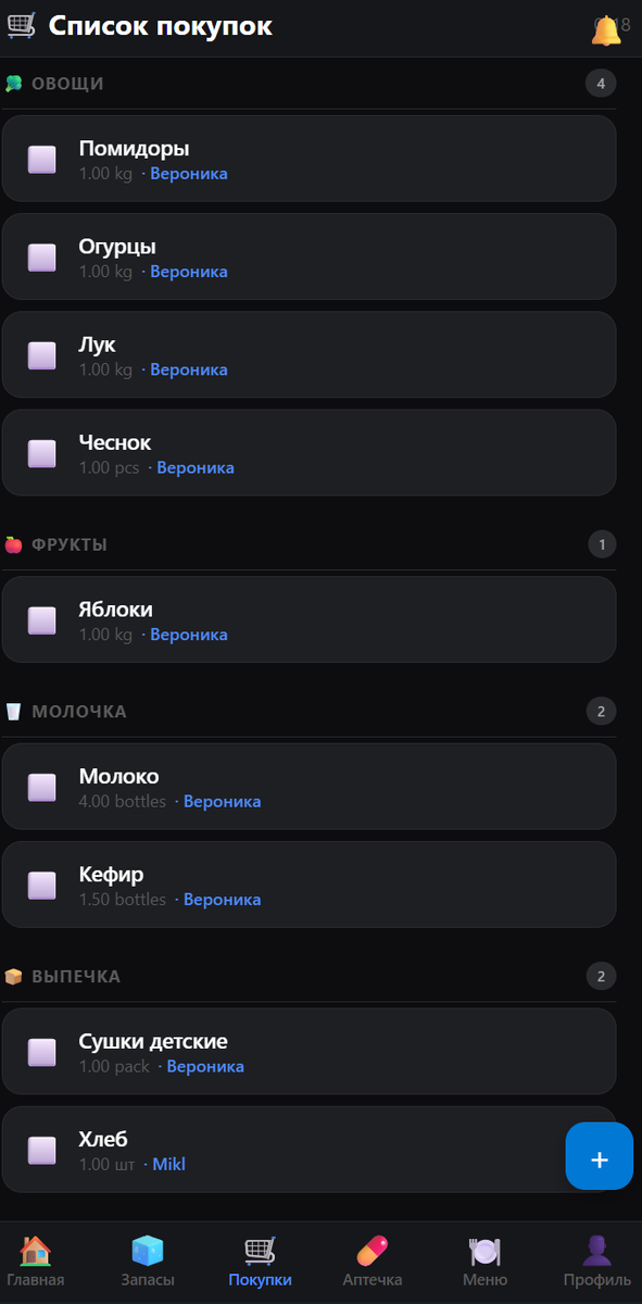 Список покупок сейчас