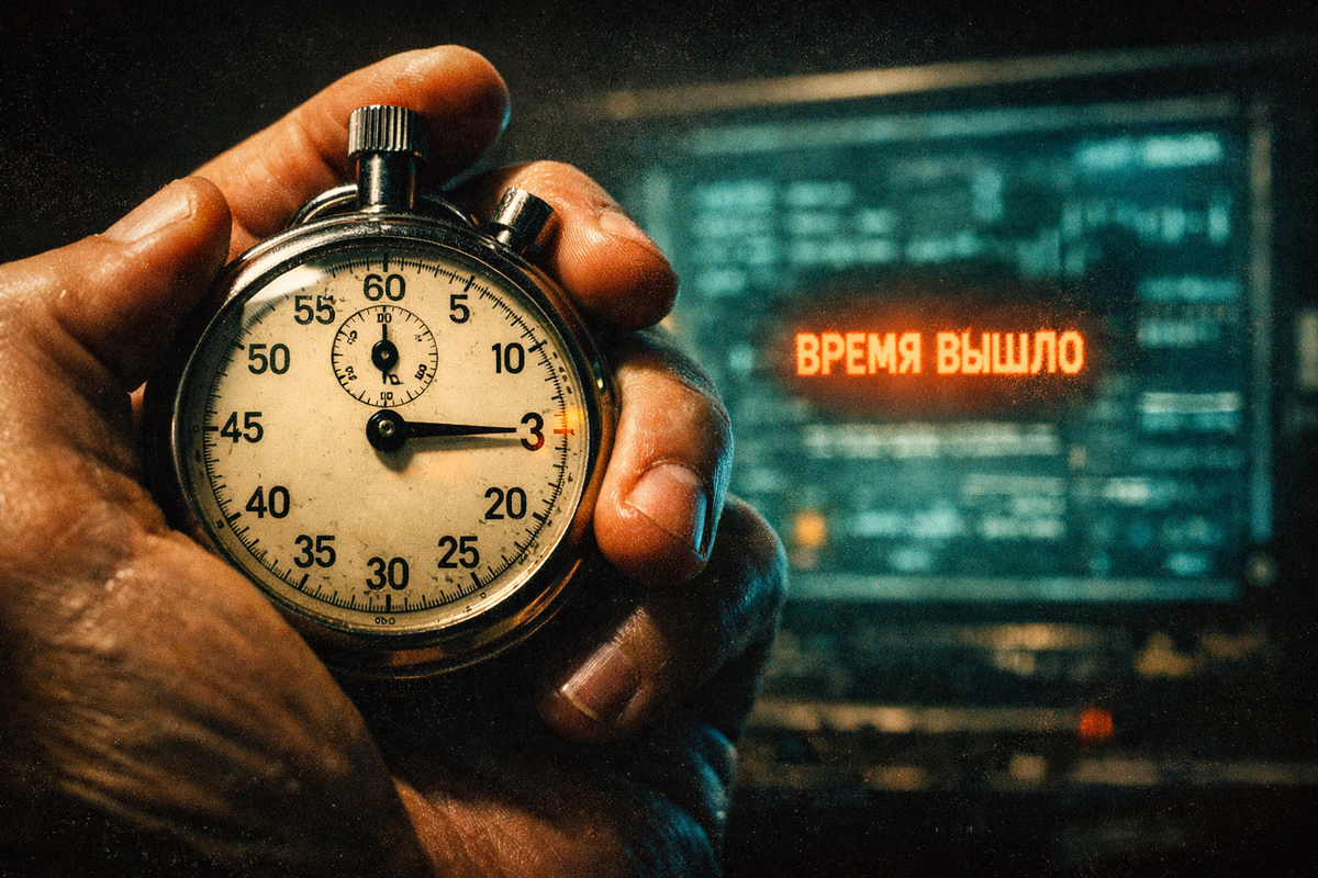 Секундомер в руке на темном фоне, символизирующий критические 3 секунды для конверсии сайта.
