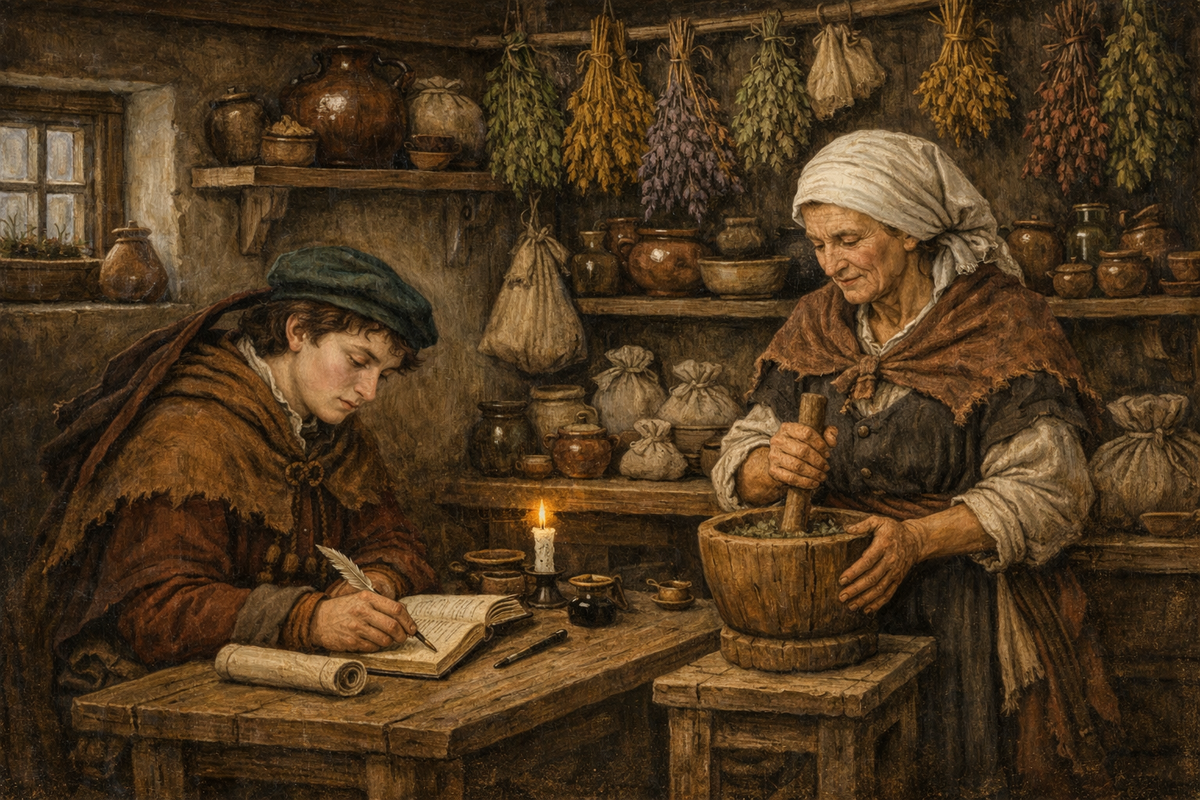 Сын врача свою "ординатуру" проводил в госпиталях и у знахарок. Картинка ИИ