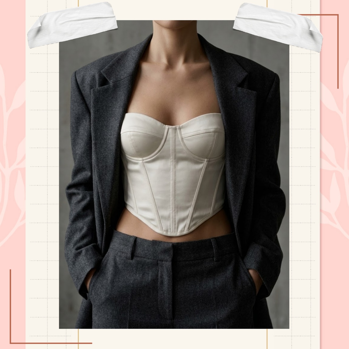 Пример стилизации топа с жакетом мужского кроя. Фотоколлаж автора статьи 