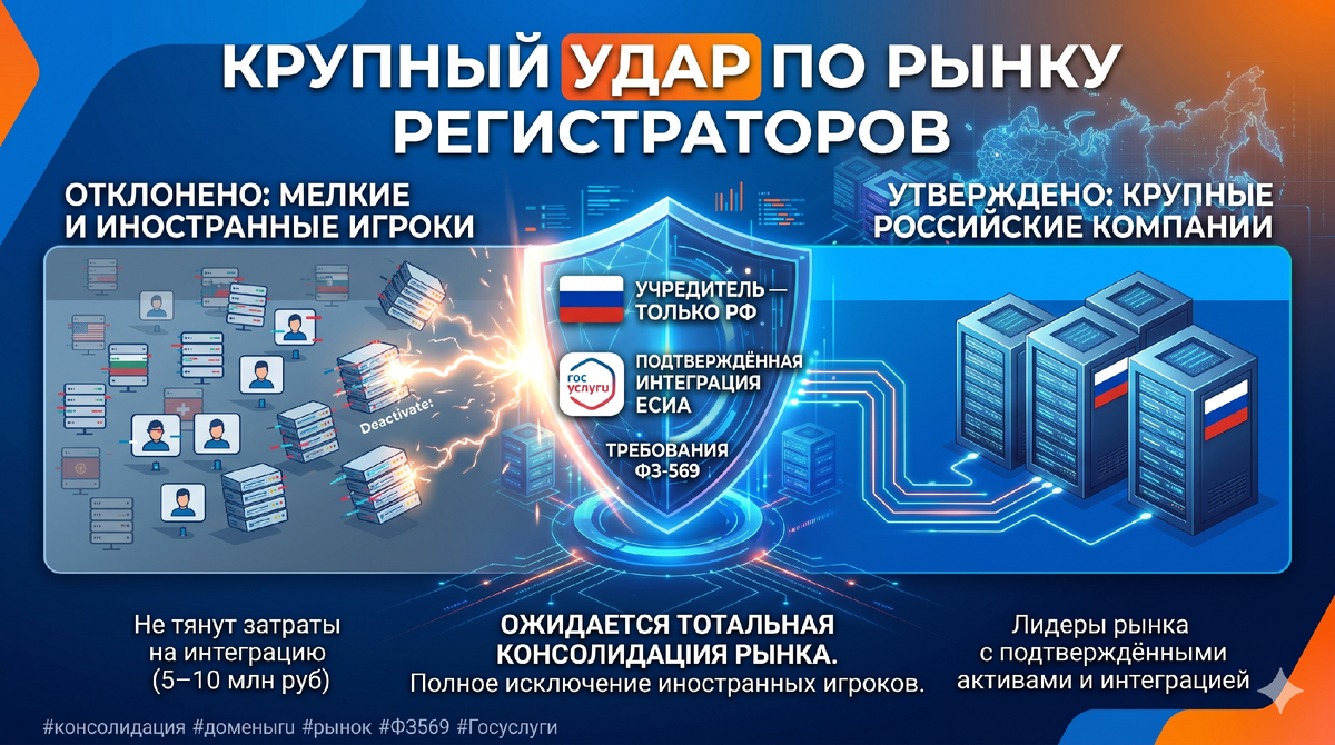Крупный удар по рынку регистраторов доменных имён в зоне .рф .ru