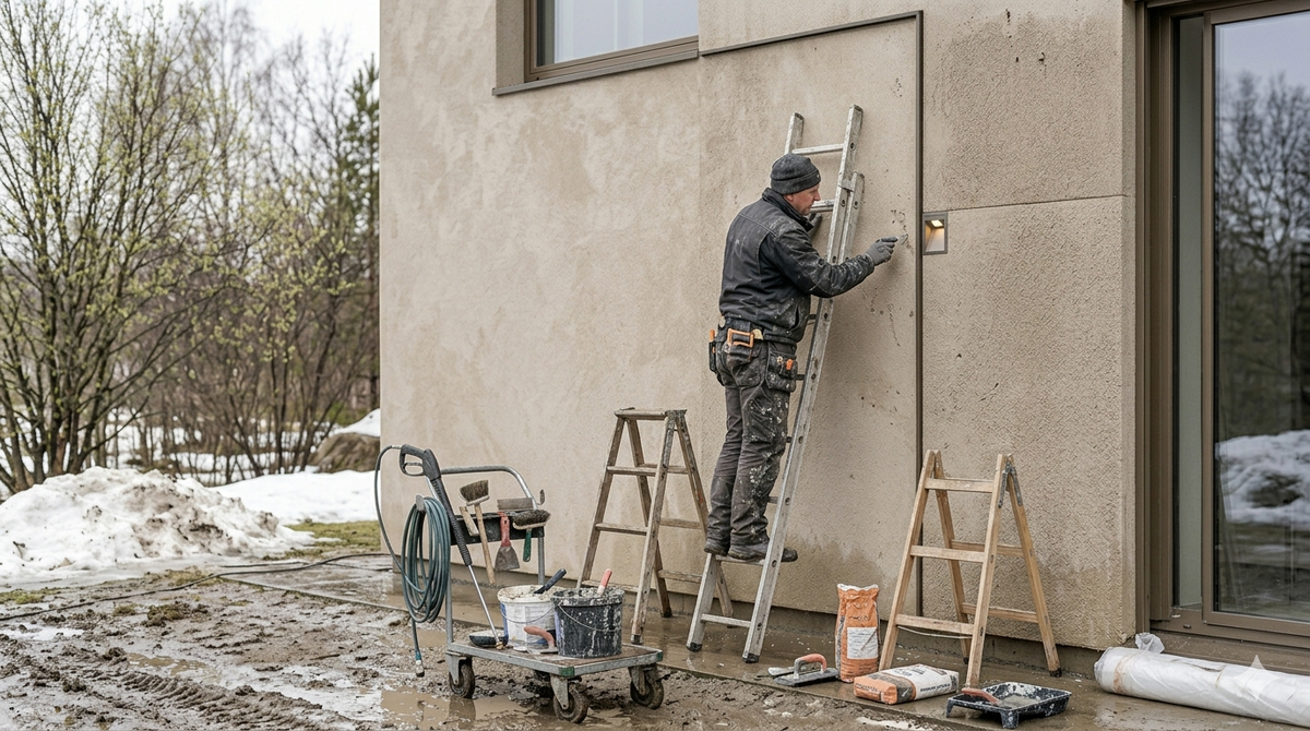 Весна 2026 года пришла: снег тает, солнце пригревает, и фасад твоего дома оживает после зимней спячки. Сейчас самое время проверить его состояние и подготовить к летней жаре, дождям и резким перепадам температур.
Первый шаг - осмотр. После зимы на стенах могут появиться микротрещины от мороза, налеты соли или просто грязь, скопившаяся под снегом. Очисти поверхность: убери отслаивающуюся штукатурку, смой пыль, мох и солевые следы. Если основание сырое, дай ему высохнуть. Чистая и ровная стена - залог того, что новая штукатурка ляжет ровно и будет держаться долго.
Следующий момент - погодные условия. Весной температура часто колеблется: днём может быть +10–15 °C, ночью заморозки. Оптимальные условия для работы - стабильные +5 °C и выше, идеально +8–25 °C, без сильного ветра и дождя. Влажность воздуха не должна превышать 70–80 %. Если ожидаются ночные заморозки, лучше подождать. Штукатурка Спадар приспособлена к таким условиям: она паропроницаемая, эластичная, спокойно переносит перепады температуры и сохнет равномерно, без трещин.
Подготовка основания еще один ключевой момент. Легкое увлажнение стен перед нанесением предотвращает слишком быстрое вытягивание воды из смеси. На газобетоне, пеноблоке или кирпиче Спадар сцепляется надежно даже без грунтовки и сетки в большинстве случаев. Лёгкая по весу, она не перегружает утеплённые конструкции. Наносится в два слоя: первый выравнивает поверхность, второй формирует фактуру или гладь под покраску. В итоге получается прочный, «дышащий» слой, который удерживает тепло и отводит влагу.
После нанесения свежий фасад требует защиты. Весенние дожди и солнечные лучи могут высушить его неравномерно. Лучше накрыть плёнкой или сеткой на несколько дней, если прогноз нестабильный. Тогда штукатурка успеет набрать прочность и будет готова к летним капризам погоды.
А ты уже проверил свой фасад этой весной? Готов ли он к обновлению и летнему сезону?