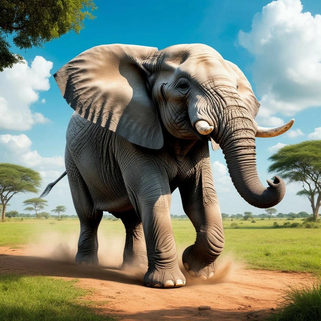 Слон обыкновенный, низко подпрыгивающий.