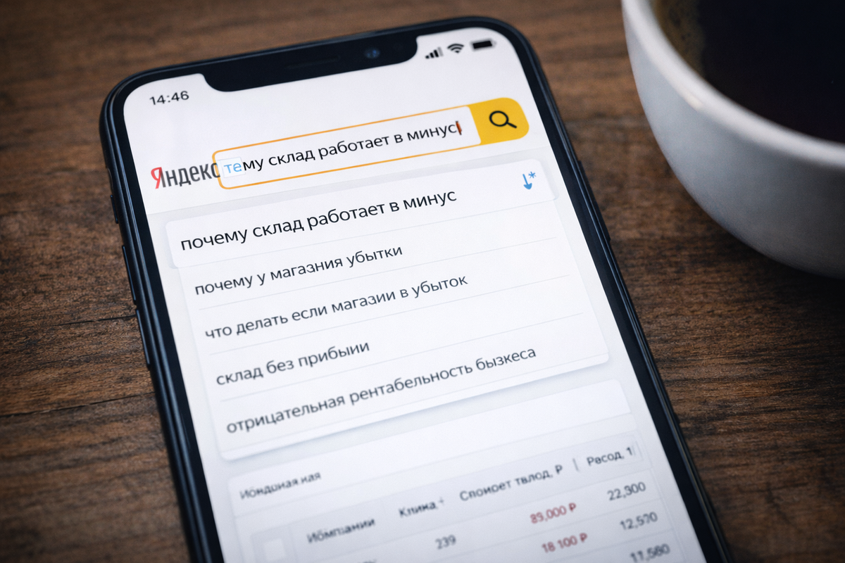 Поисковый запрос пользователя о потерях на складе как основа для поиска реальных тем контента.