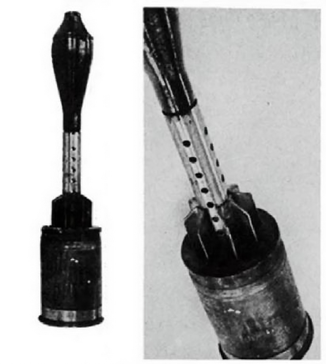 общий вид выстрела 8 cm Wgr.Patr.4462 (другое обозначение 8 cm W.H1.Gr.Patr.4462) в сборе с кумулятивным снарядом (миной) 8 cm Pwk.Gr.5071.