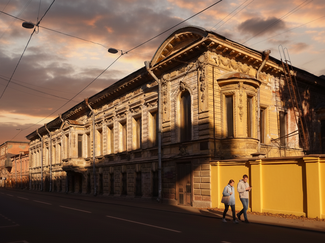 Здание особняка расположено на производственной улице, которая совсем недавно начала преображаться и обрастать современными культурными пространствами