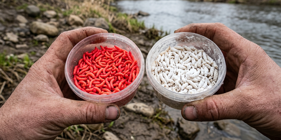 Почему красный опарыш в ледяной весенней воде пугает рыбу, а белый собирает всю стаю