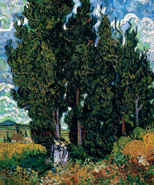 Винсент Ван Гог. Кипарисы с двумя женскими фигурами. 1889