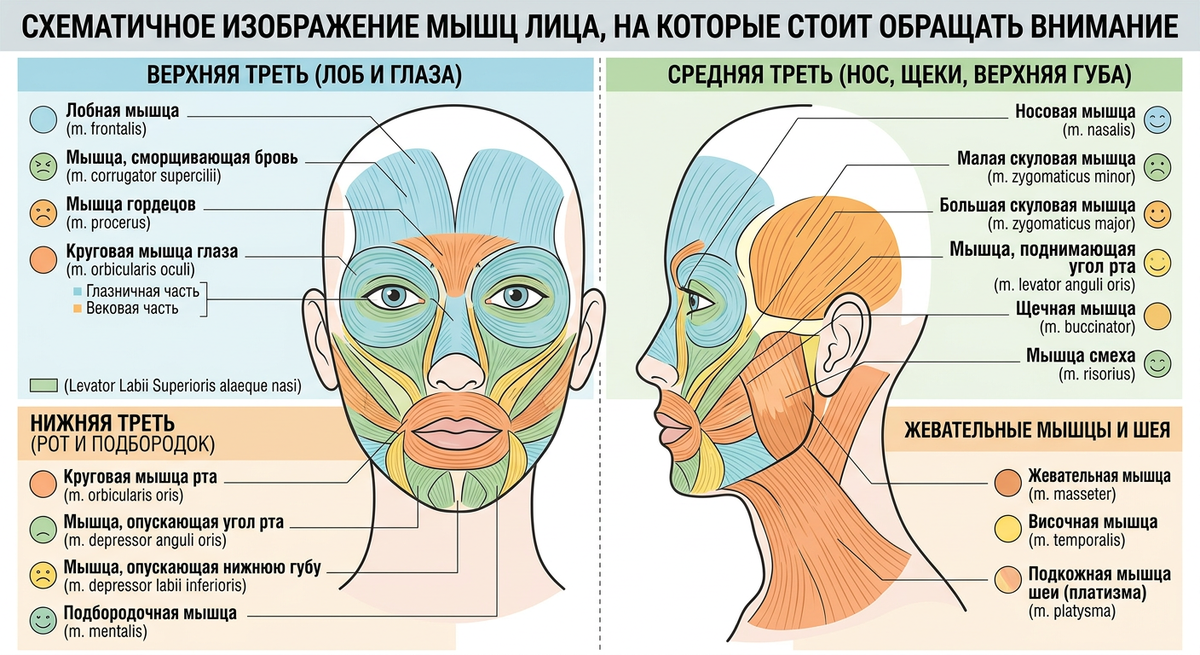 Схематичное изображение мышц лица
