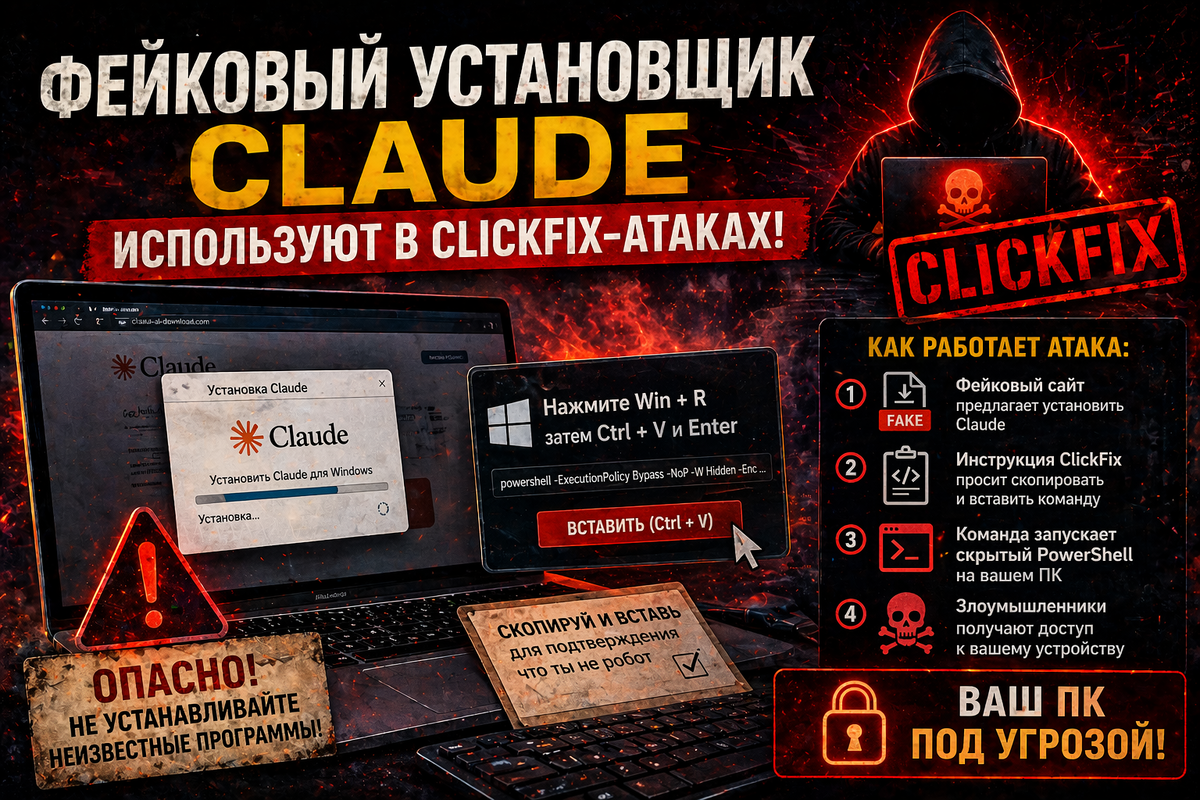 Фейковый установщик Claude используют в ClickFix-атаках