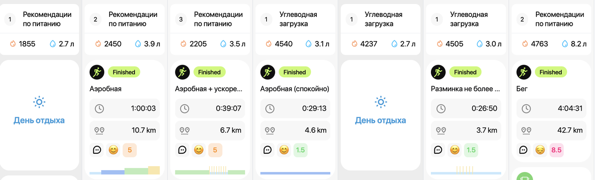 интерфейс Training Endurance