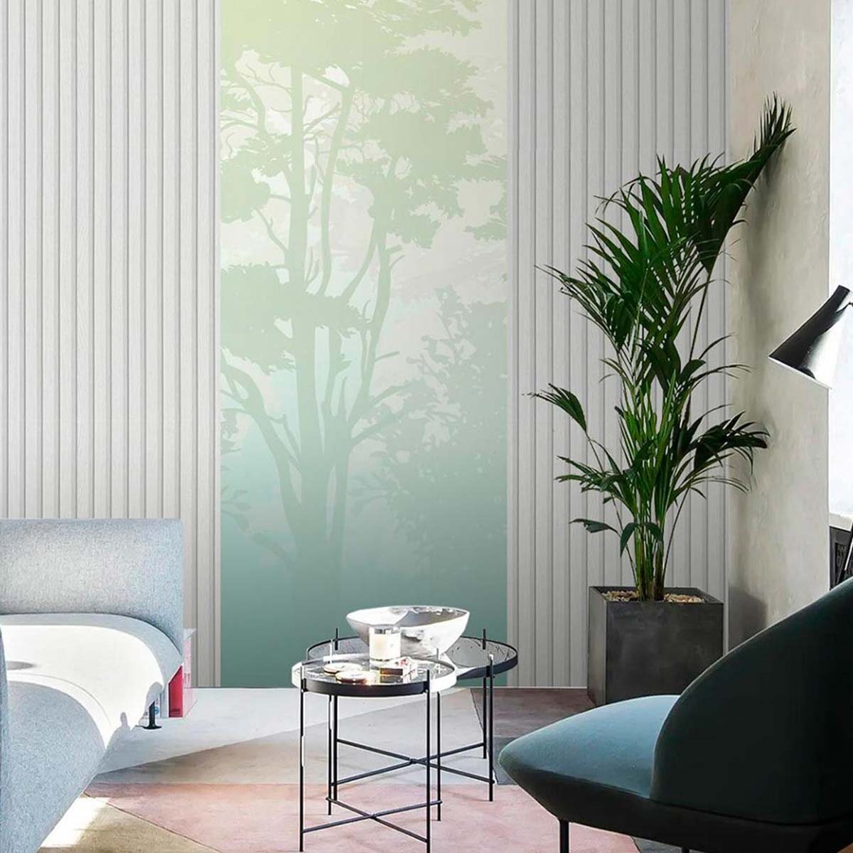 Пример варианта перестановки под обустройство зоны отдыха. Акцентная отделка стены - фотообои VEROL. 