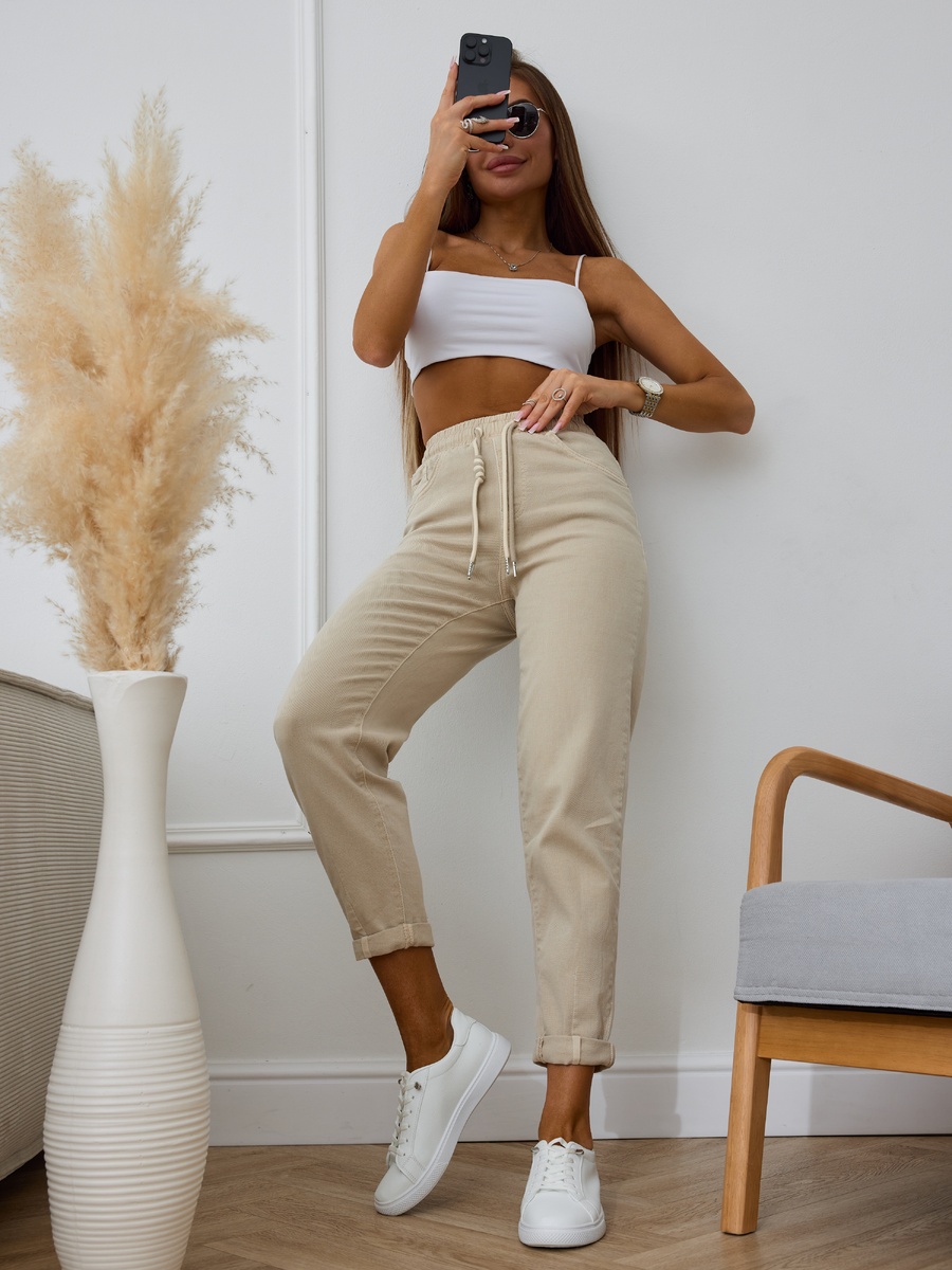 Джинсы бананы Lakomes (бежевые, на резинке)