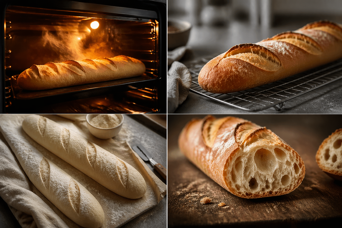 Этапы выпечки багета