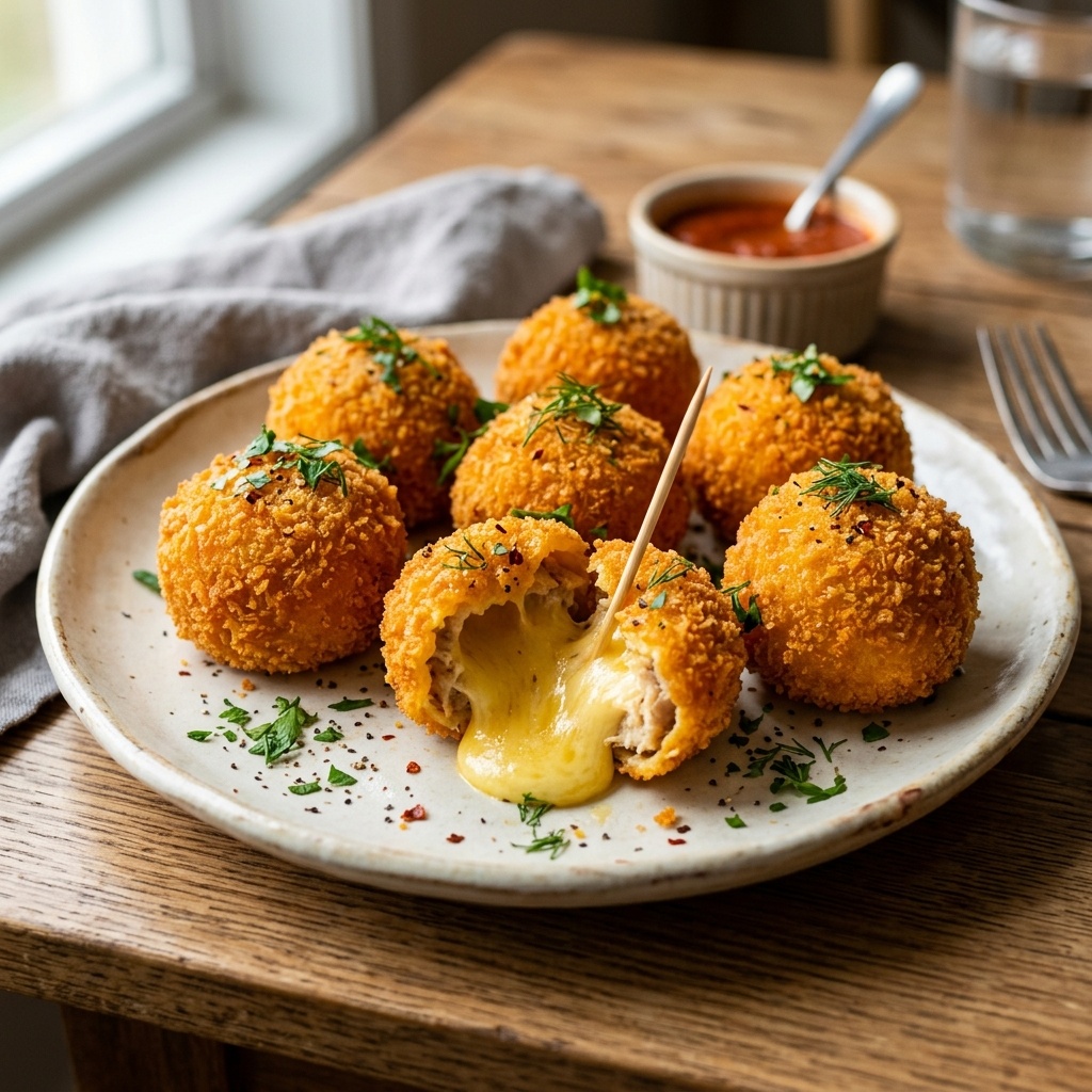 Куриные шарики с тягучим сыром внутри!