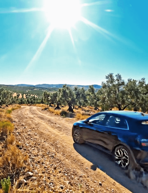 Наша машина пылит на дорогах Наварры