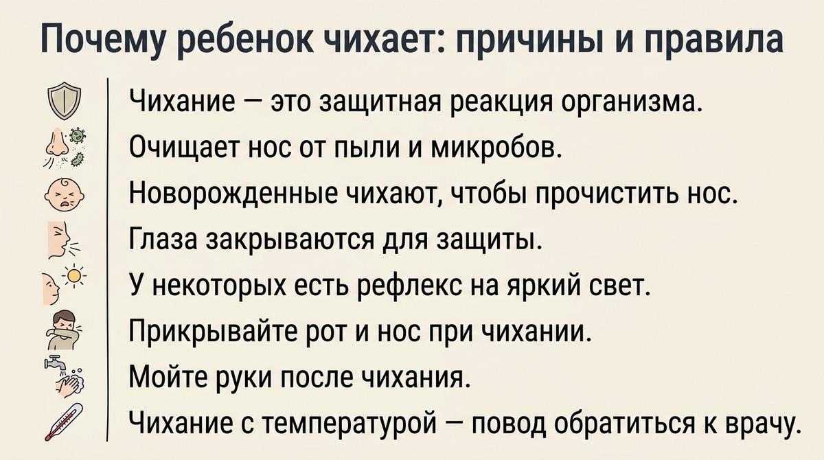 Почему ребёнок чихает: причины и правила  📷
