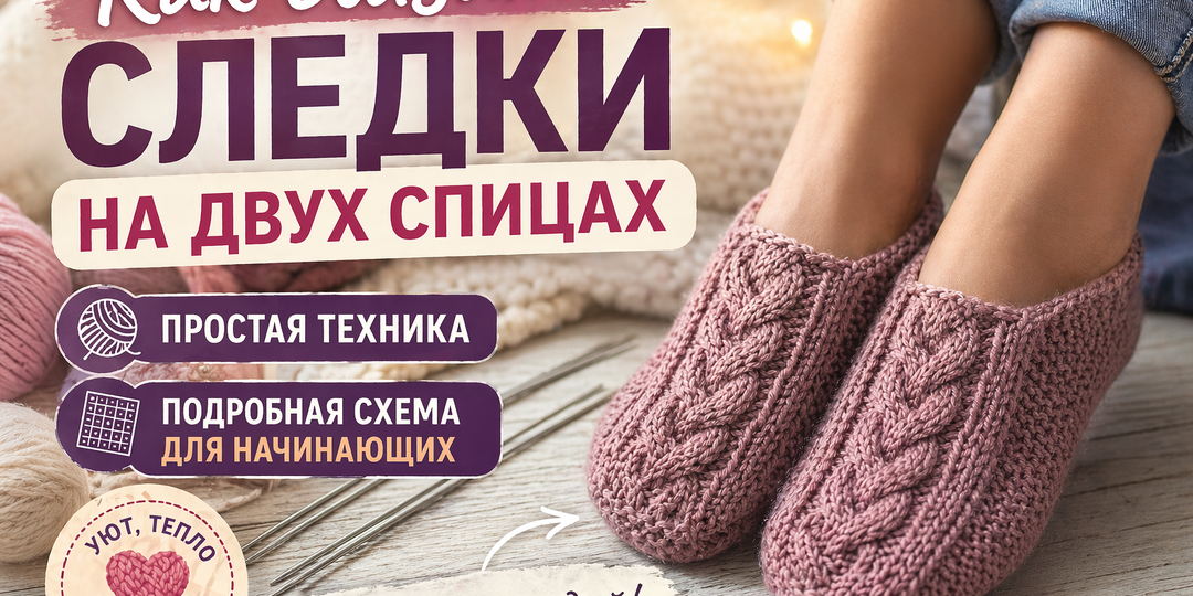 Как связать следки на двух спицах: простая техника и схема для начинающих 🧶
