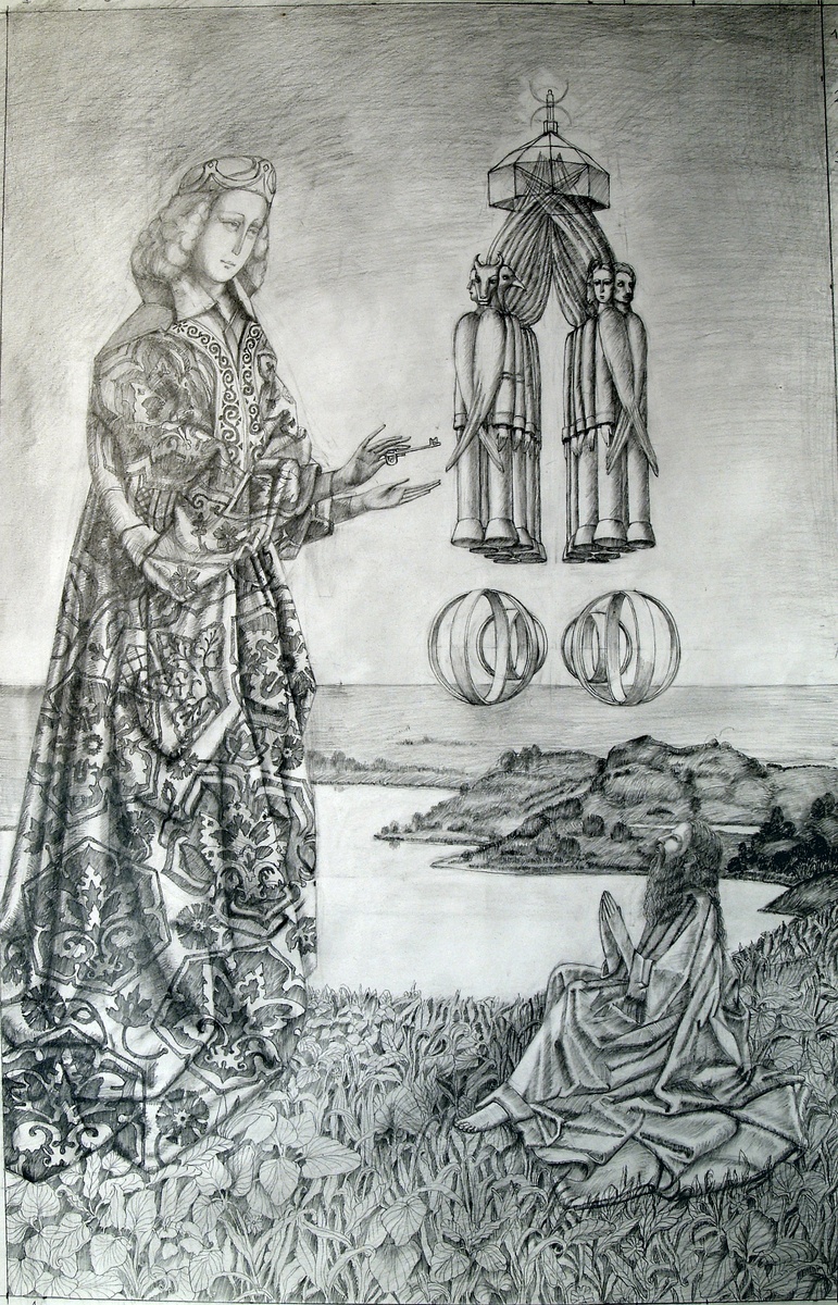 Картон к картине "Видение Иезекииля", бумага, графитный карандаш, 2006 г.с. Автор - Алексей Акиндинов.