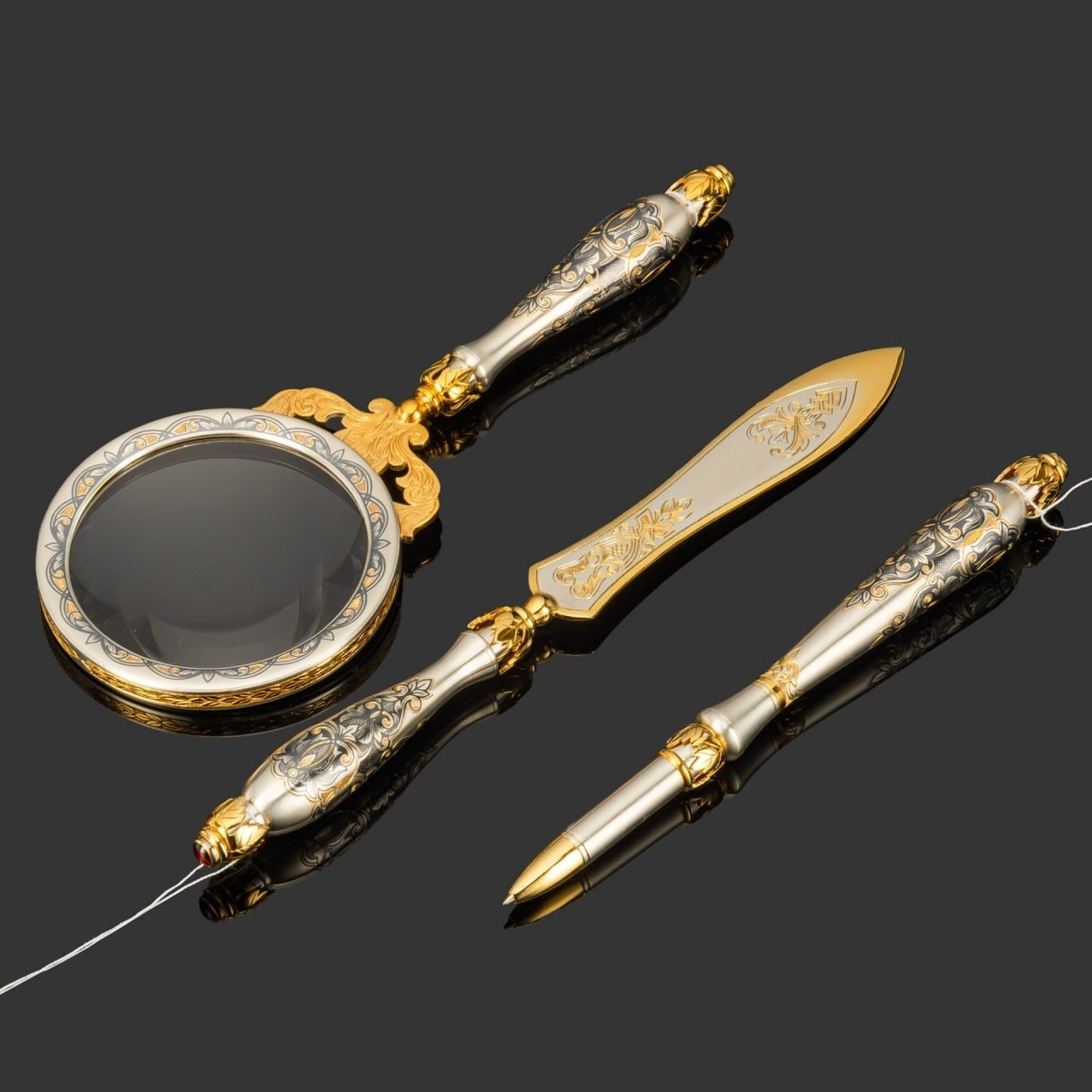 Письменный набор, серебро 925 пробы, дерево, чернение, золочение, Российская Федерация, 2025 г.