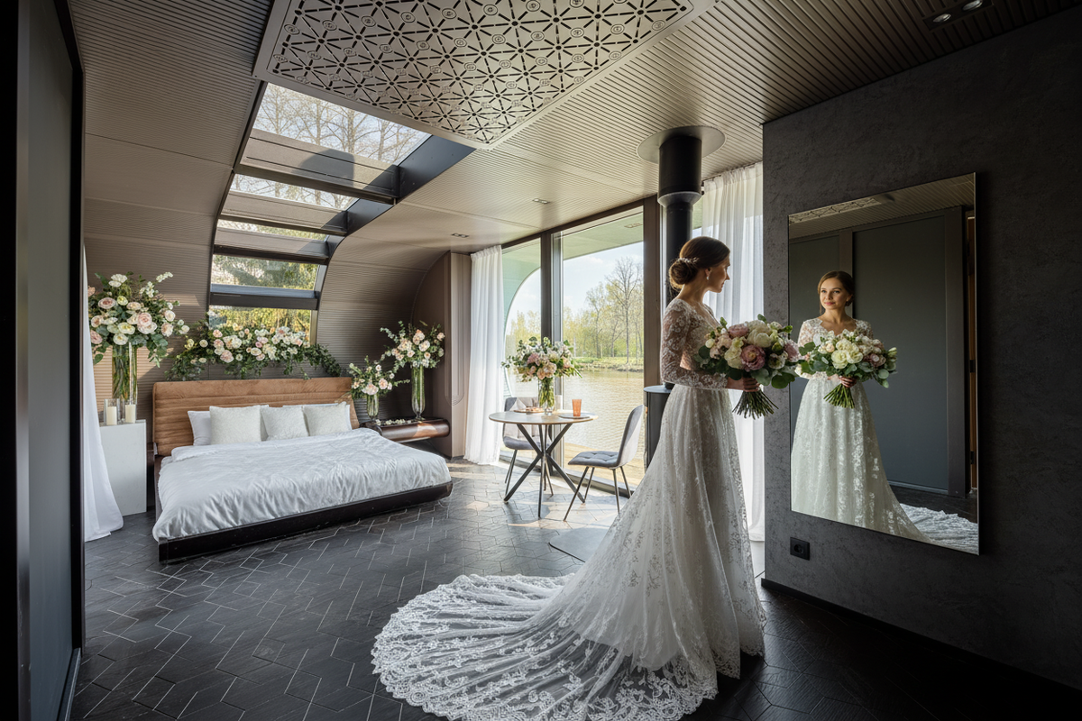 Утро невесты в доме над водой в Бухлово парк. 