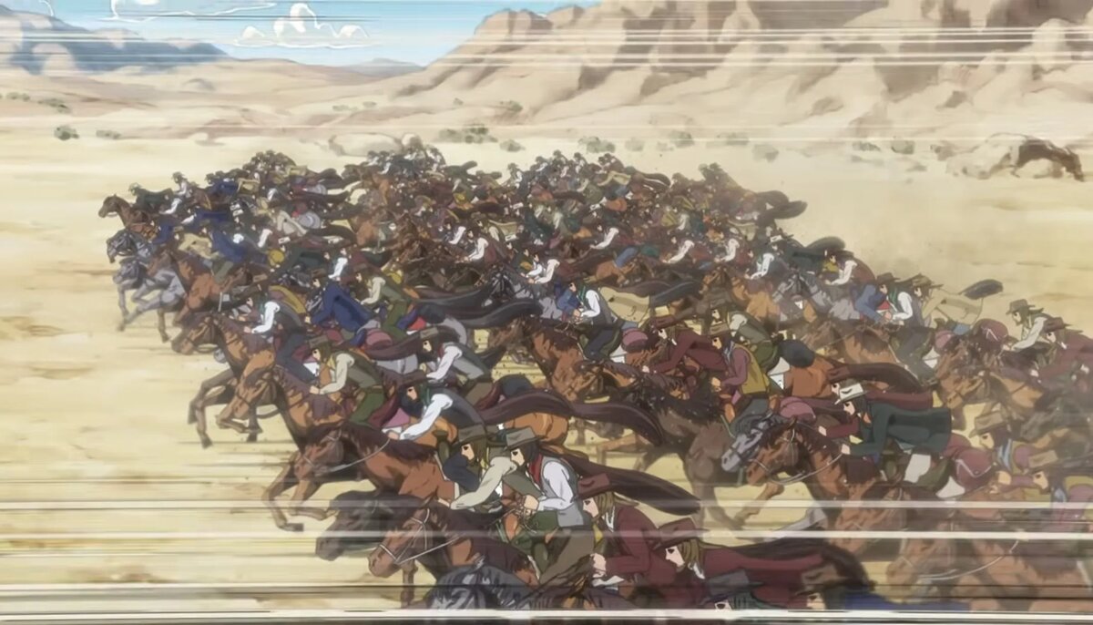 Кадр из аниме «Невероятное приключение ДжоДжо: Гонка "Стальной шар"»   📷