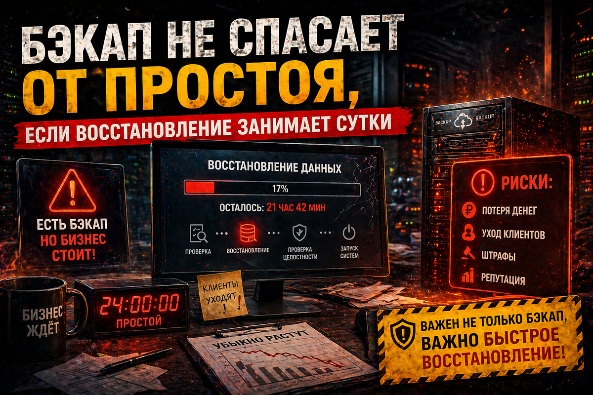 Бэкап не спасает от простоя, если восстановление занимает сутки
