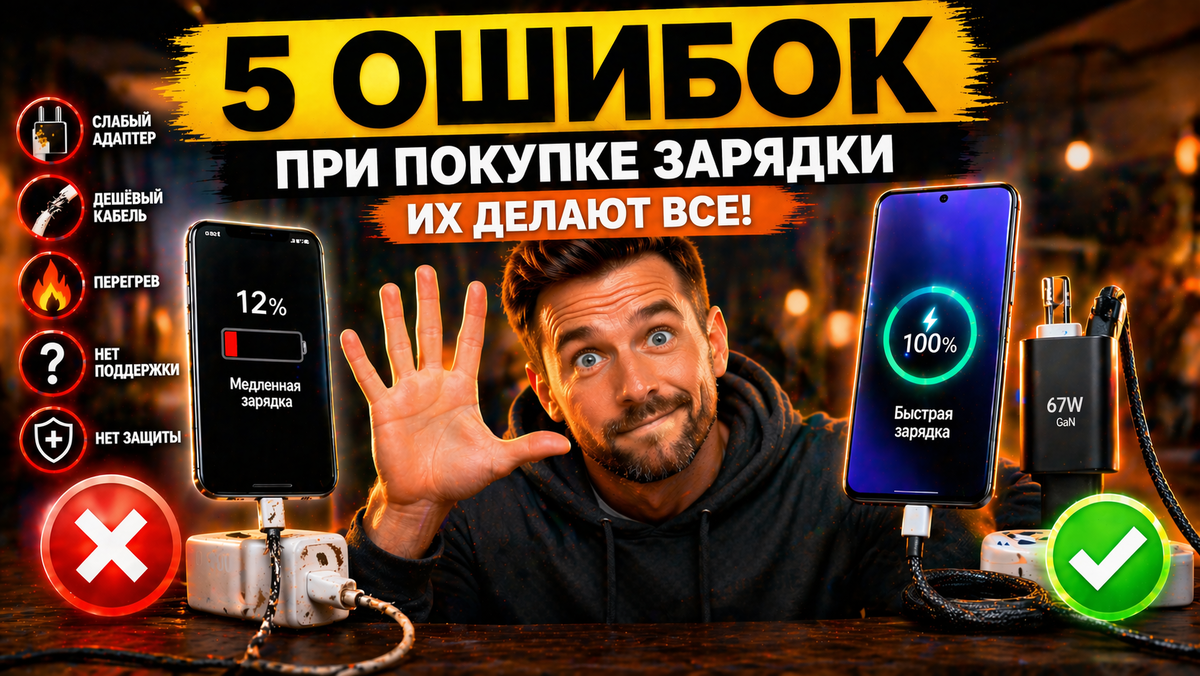 Избегайте 5 типичных ошибок при покупке зарядки для телефона: от подделок до слабого тока. Не переплачивайте и защитите смартфон от поломок! Советы в статье.