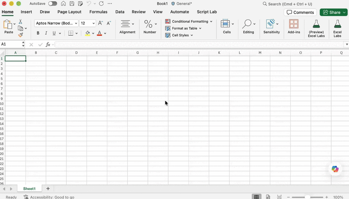 Изображение: Microsoft. Обновлённый пользовательский интерфейс автоматизации скриптов в "Microsoft Excel".