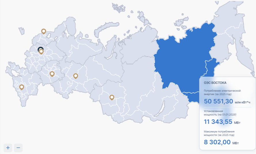 Интерактивная карта России. Пример показателей ОЭС Востока
