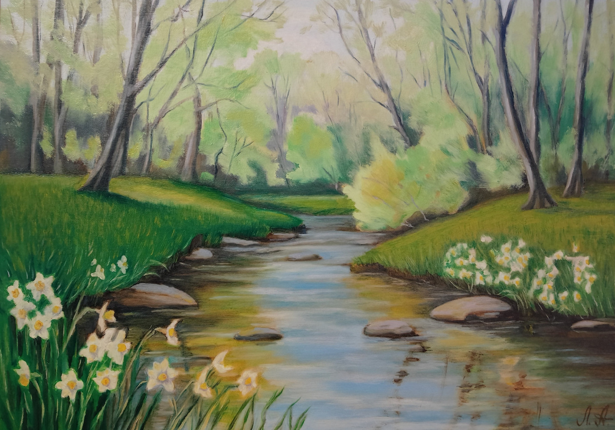 Картина «Весенний пейзаж». Картон/масло. 29,5х42 см. 
