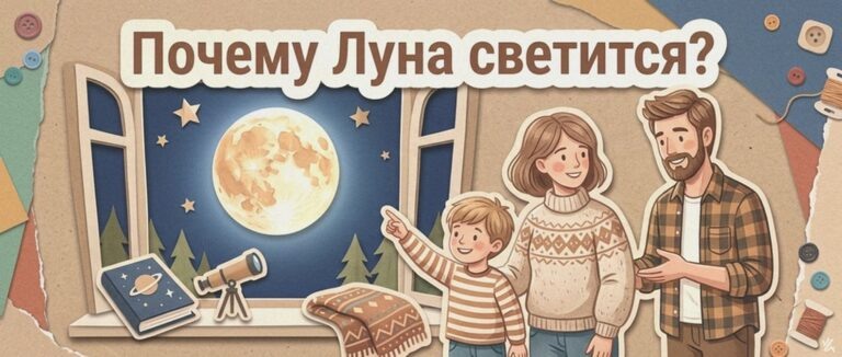    Иллюстрация к материалу: Почему Луна светится: как объяснить ребёнку простыми словами