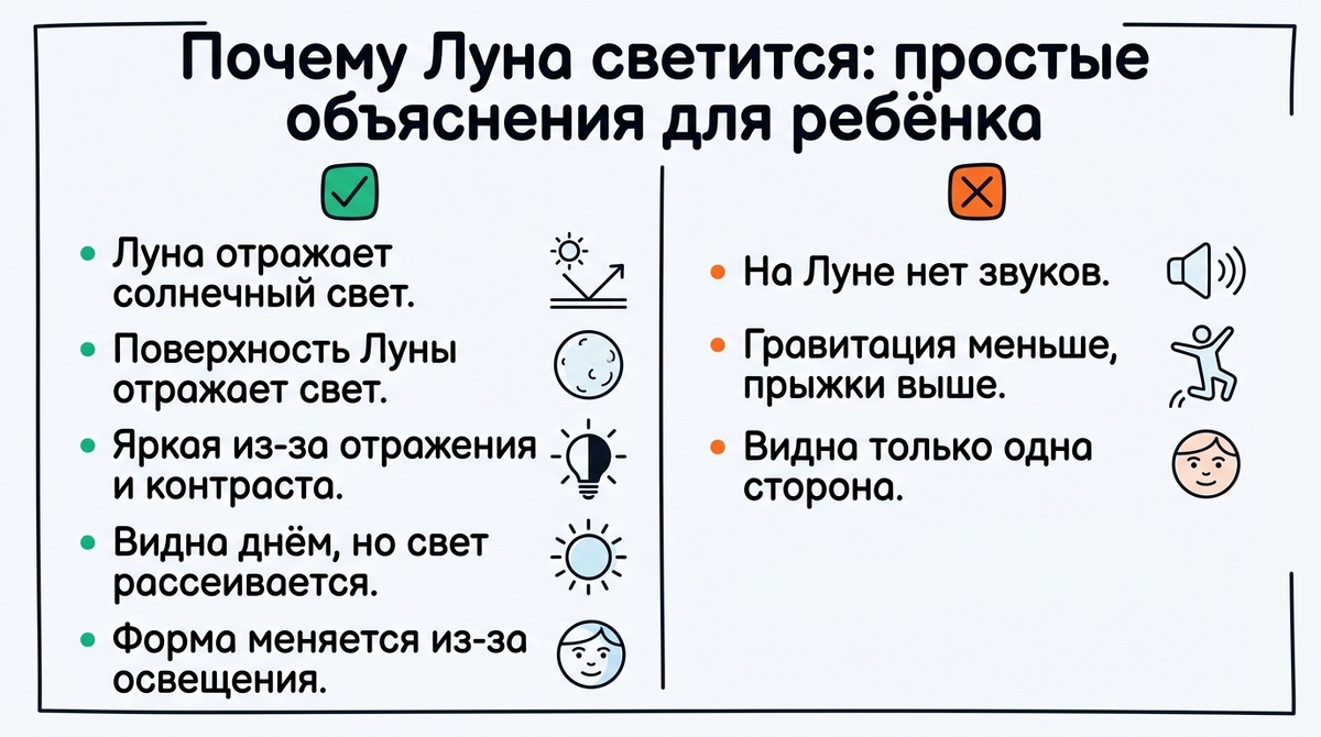 Почему Луна светится: простые объяснения для ребёнка  📷

