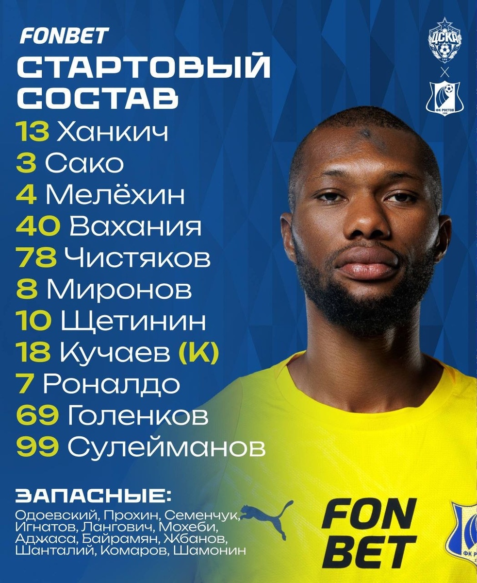 Стартовый состав соперника#МирРПЛ #ЦСКАРостов@Konivuprazke