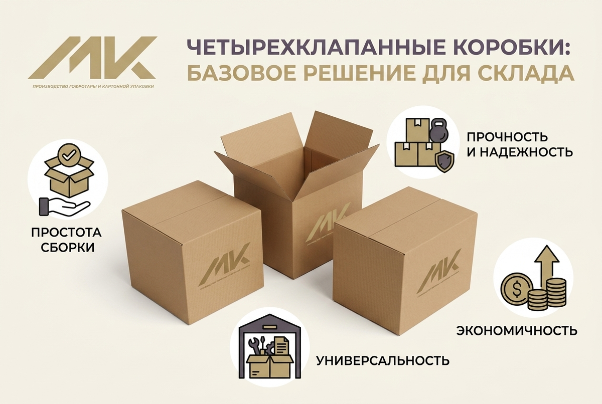Четырехклапанные коробки для логистики