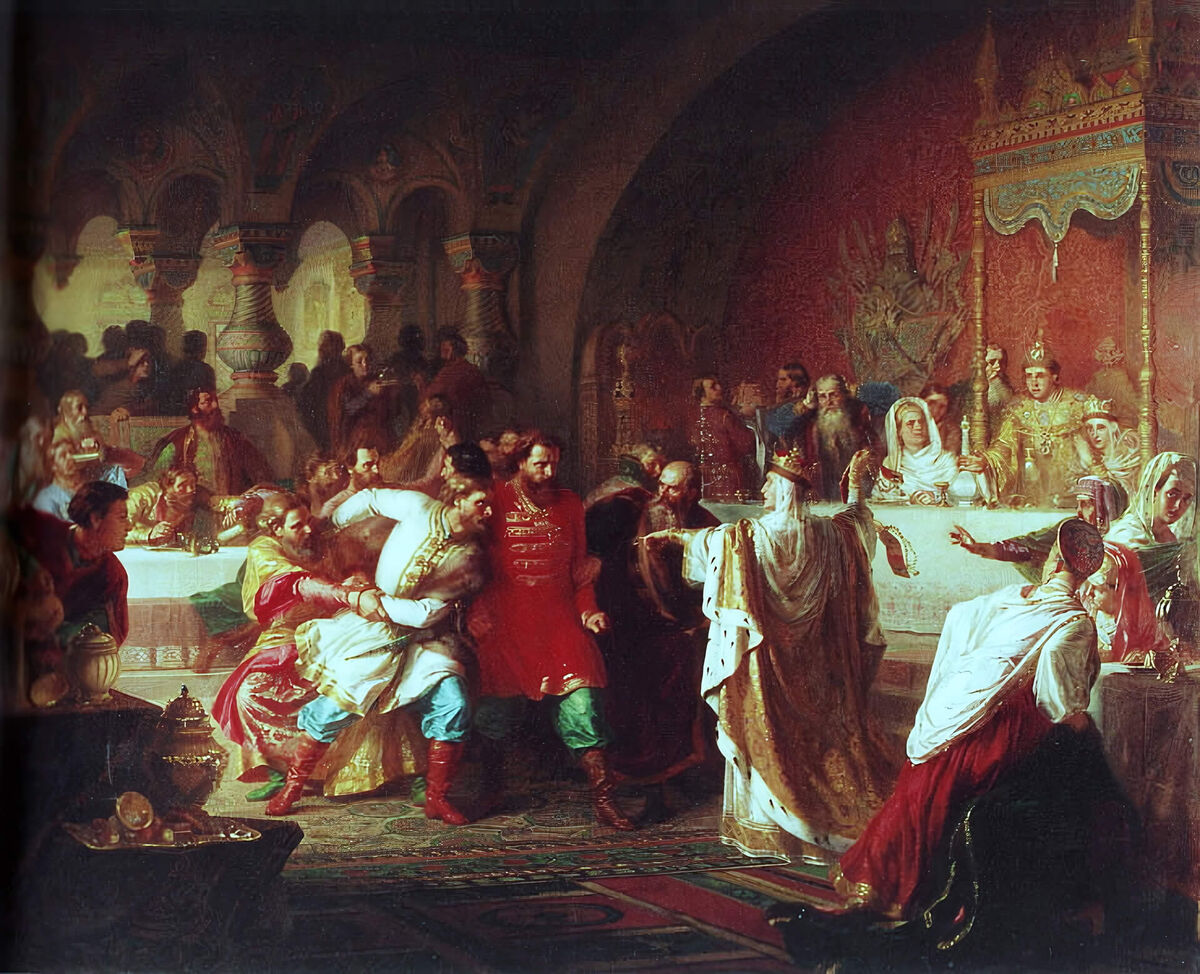 "Великая княгиня София Витовтовна на свадьбе великого князя Василия Тёмного".  Карл Гун, 1861.