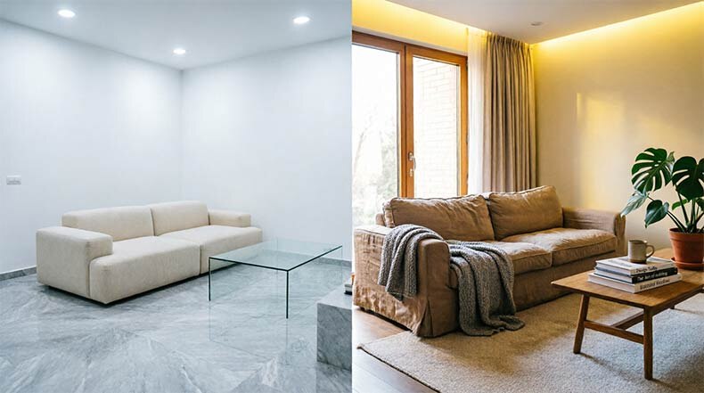 Левая часть: «чистота как в операционной». Правая: с 5 минутами настройки уюта.