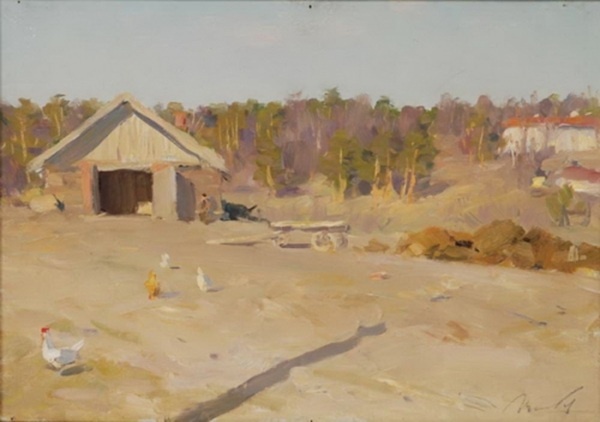 Цыплаков. Пригревает. 1957. 35х50 см.