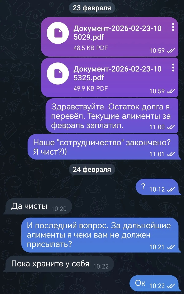 Скрин последней переписки с приставом.