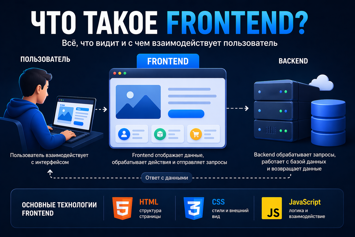 Frontend — это интерфейс, через который пользователь взаимодействует с приложением, а backend обрабатывает запросы и возвращает данные.