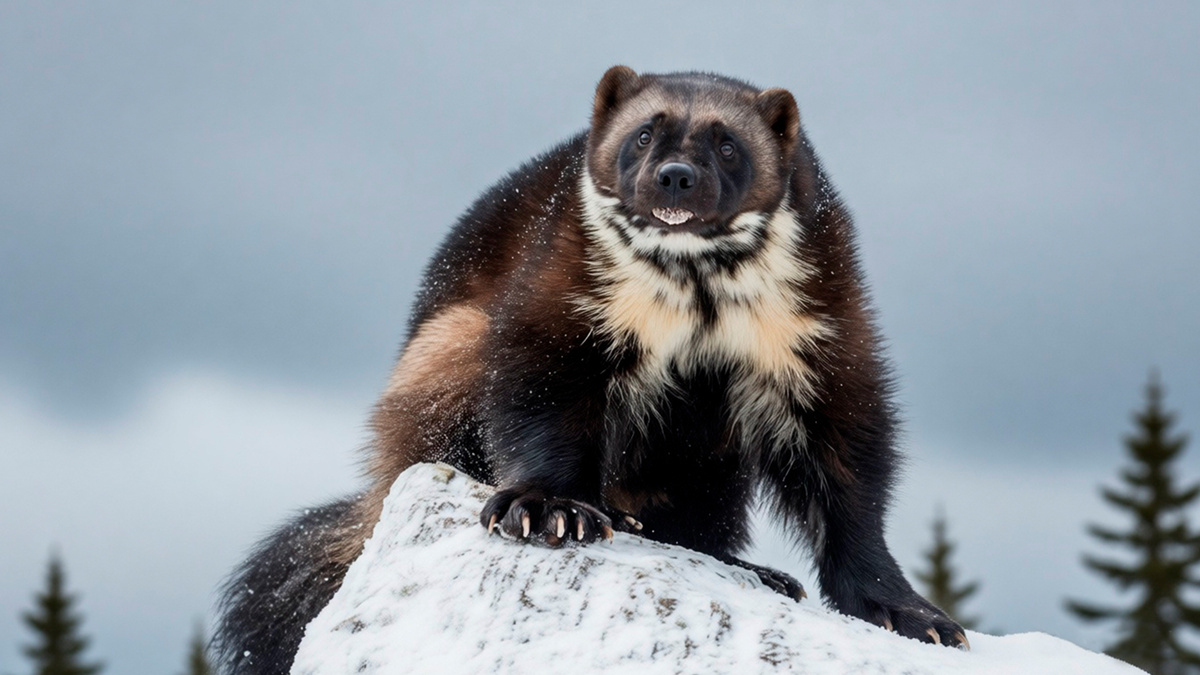 Росомаха в зимнем лесу – бесстрашный хищник тайги и лесотундры.