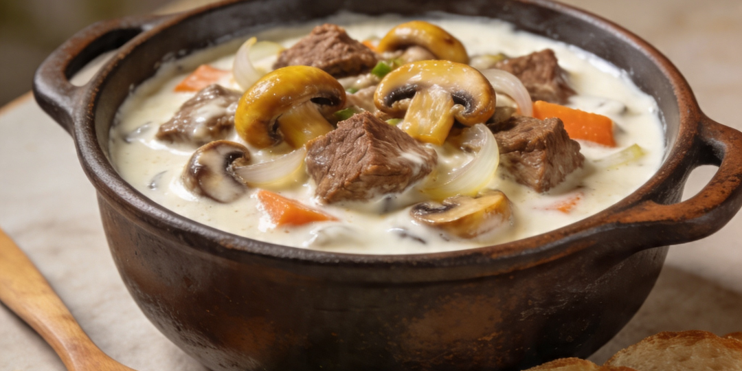 Тушеная говядина с грибами в сметанном соусе