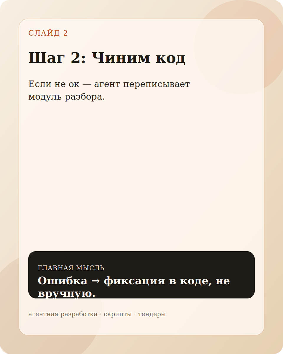      Ошибка → фиксация в коде, не вручную.