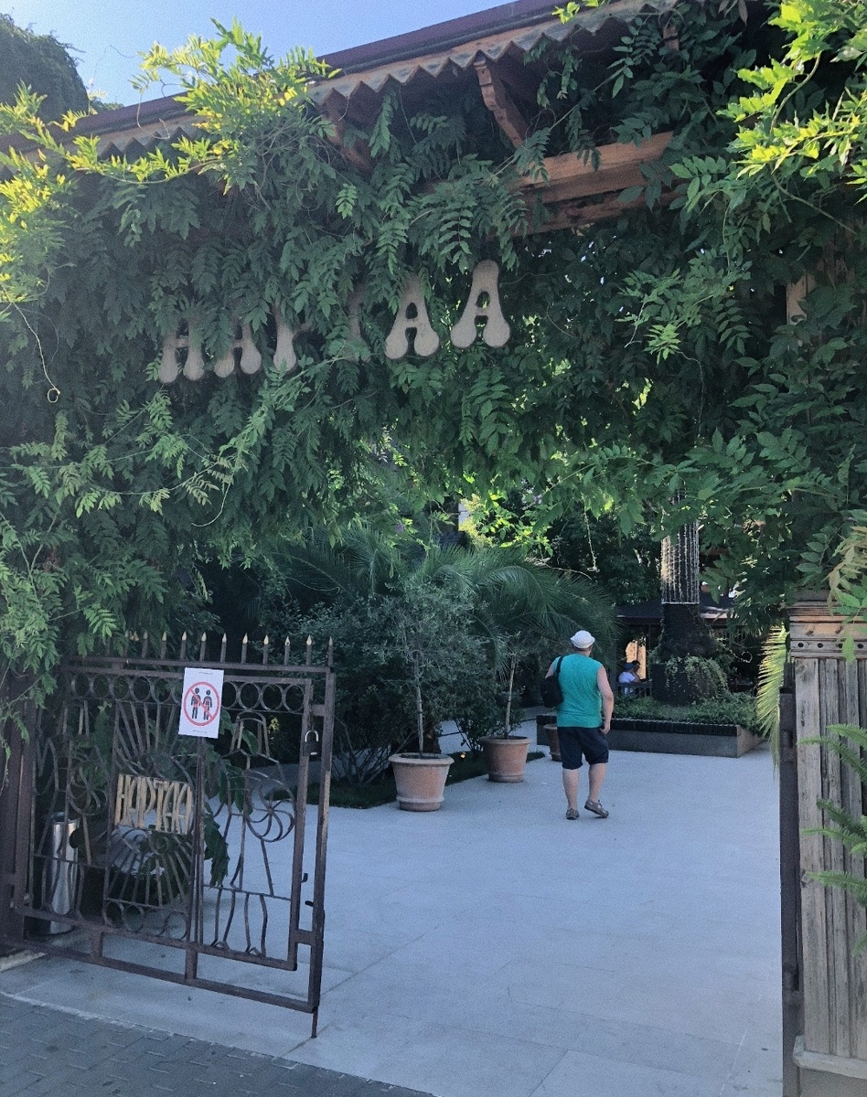 Весь покрытый зеленью, абсолютно весь! Вход в кафе Нартаа, Сухум, Абхазия (фото автора) 