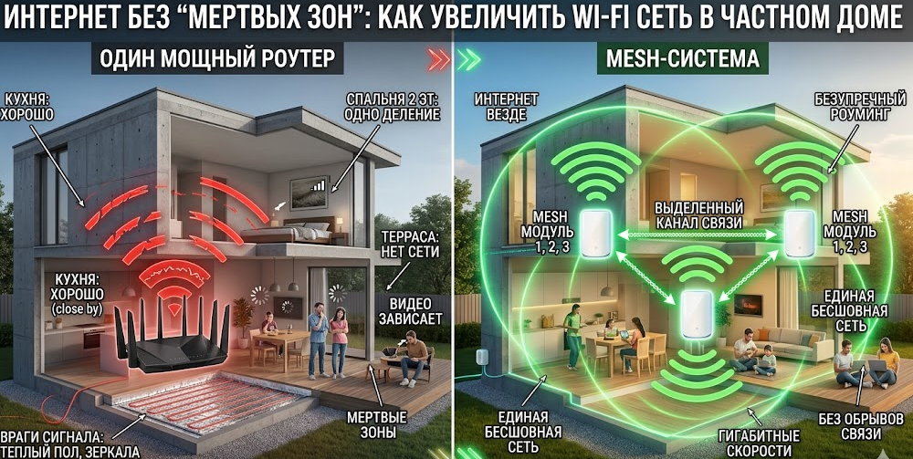 Интернет без «мертвых зон»: Полное руководство, как навсегда решить проблему слабого Wi-Fi в частном доме 📶🏡