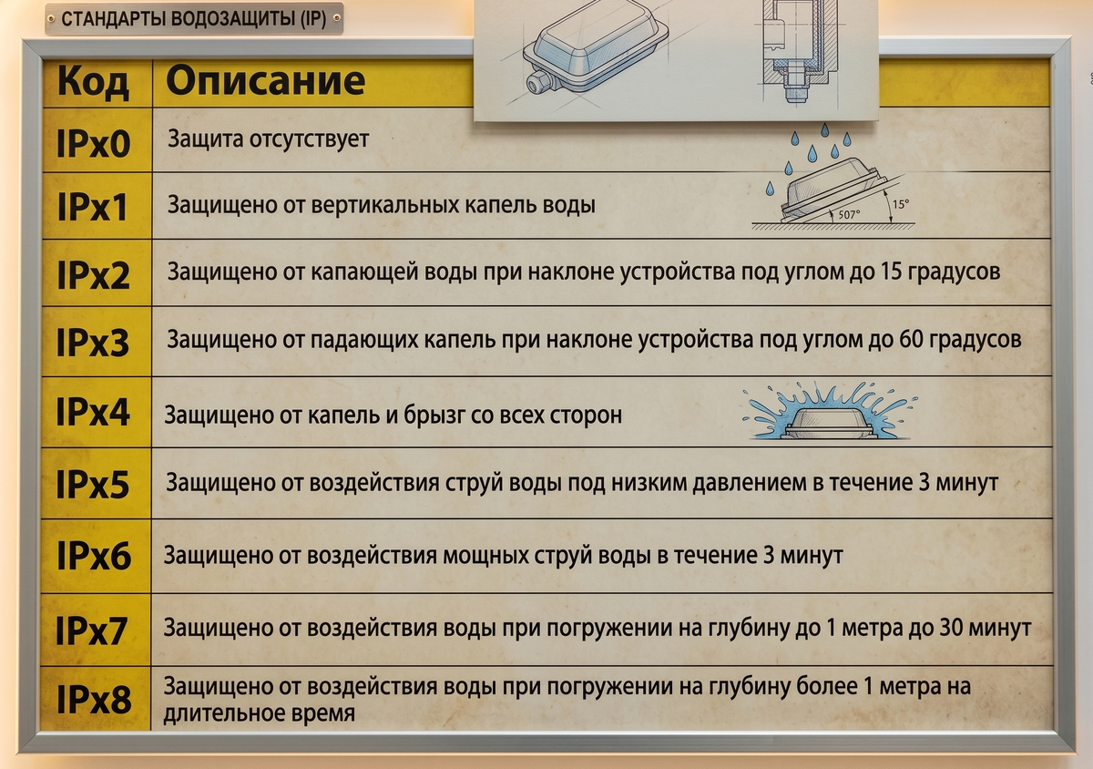 Таблица стандартов защиты от влаги