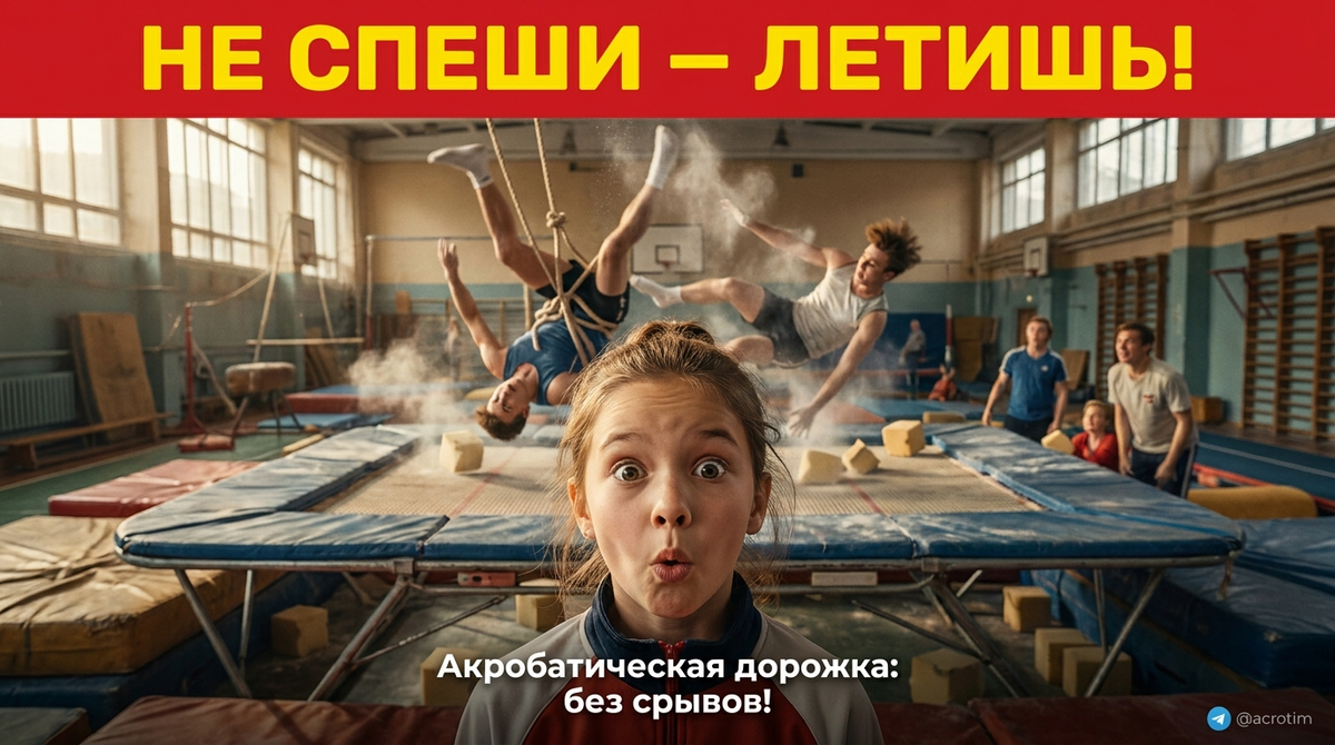    Контроль ритма и правильный тайминг помогают избежать ошибок при выполнении прыжков на акробатической дорожке Тренер