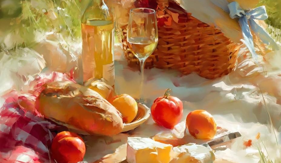 Доброго дня, друзья! Мы продолжим сегодня работать над тёплой картиной "застолья" на природе - над вкусным звонким натюрмортом