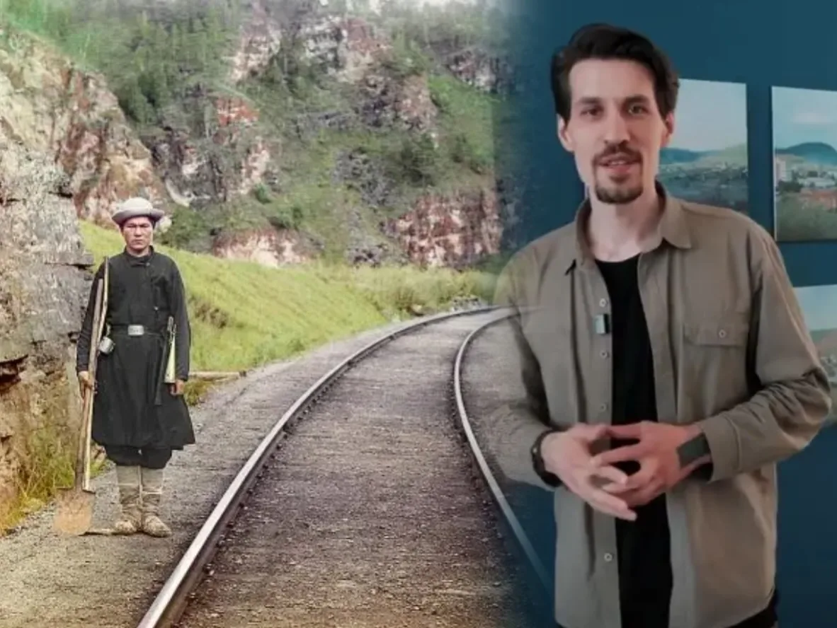 Фотограф нашел правнука главного героя цветного снимка, сделанного на Урале при Российской Империи, и повторил кадр. Коллаж:  С. М. Прокудин-Горский, «Стрелочник башкир», 1910 год. Скриншот с видео: Государственный исторический музей Южного Урала / vk.com