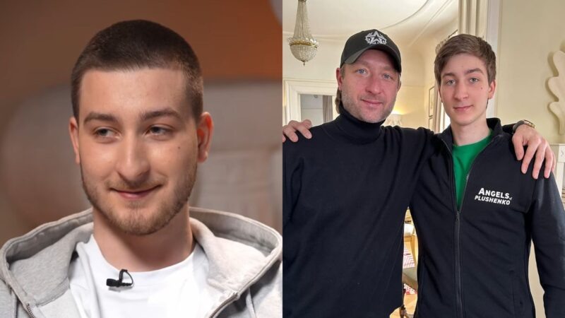    Егор Ермак сегодня, рядом с отцом Евгением Плющенко.